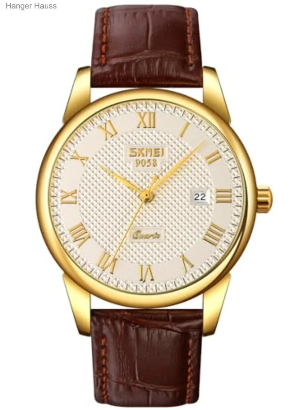 Men's Business Casual Quartz Watch with Leather Strap Roman Numeral White Dial